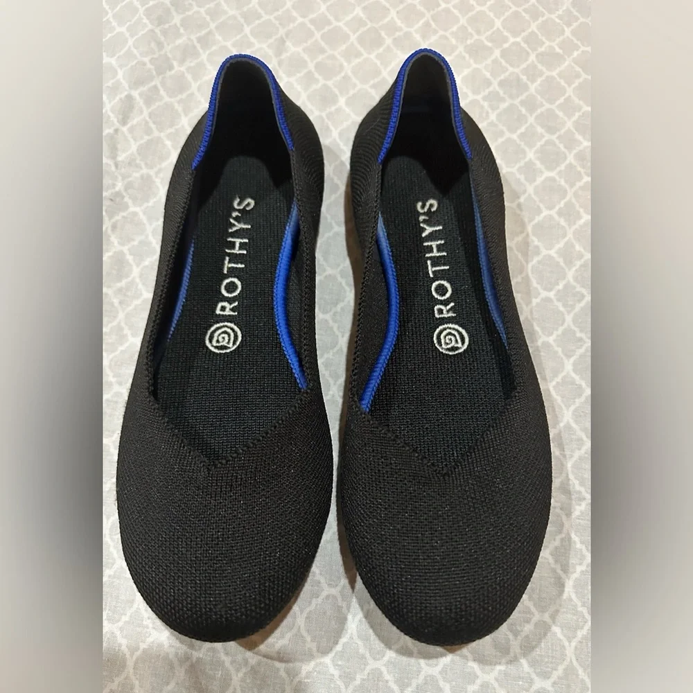 Rothy's Black Flats with Blue Trim
